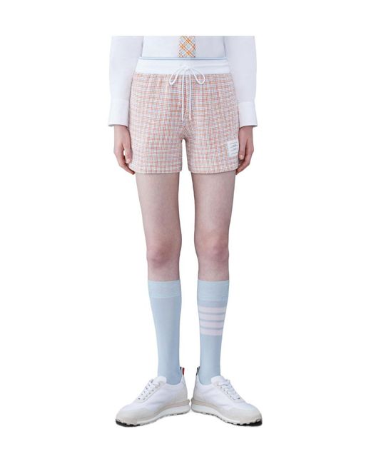 Thom Browne Pink Checked Tweed Drawstring Shorts