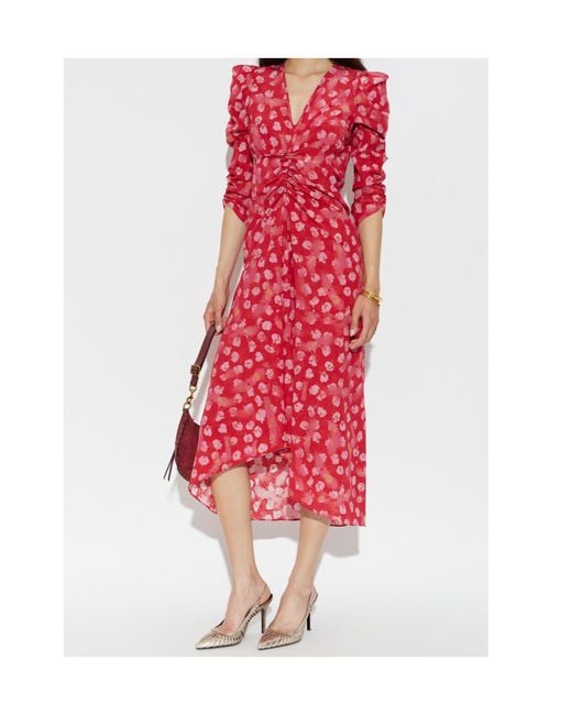 Isabel Marant Red V-Neck Short-Sleeve Dress