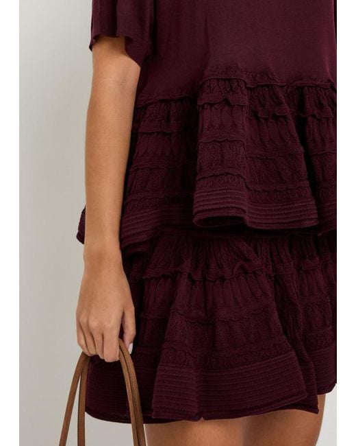 Alaïa Red Ruffled Wool-Blend Mini Skirt