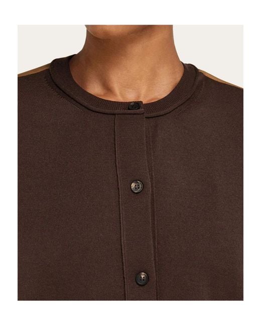 Ferragamo Brown Cardigan With Silk Panel Detail