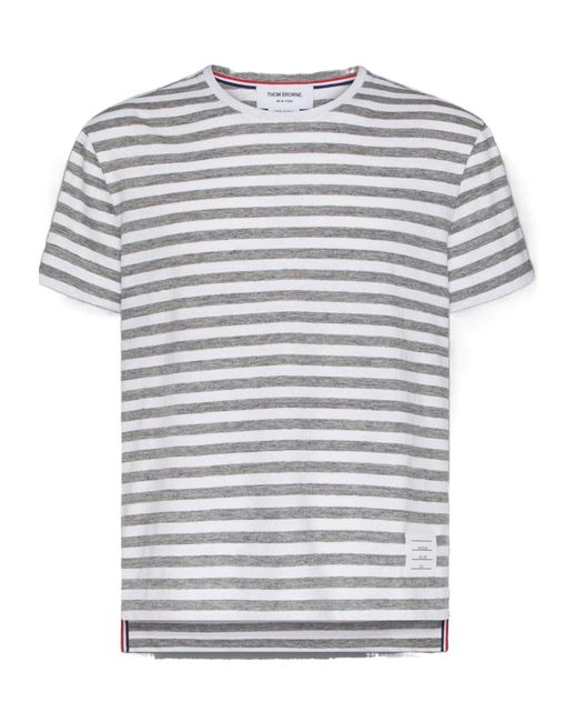 Thom Browne Gray Striped Linen T-Shirt for men