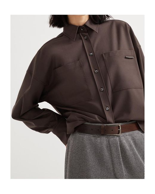 Brunello Cucinelli Brown Embellished Button-Up Shirt