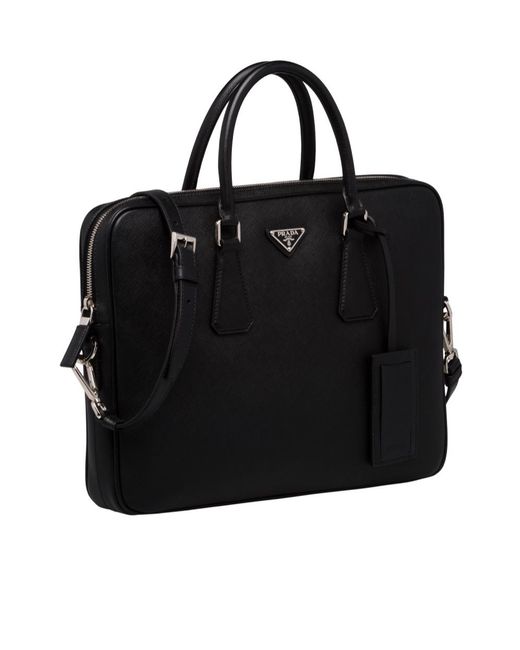 Prada Black Triangle Logo Briefcase for men