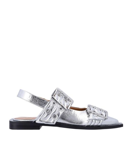 Ganni White Open-Toe Flat Sandals