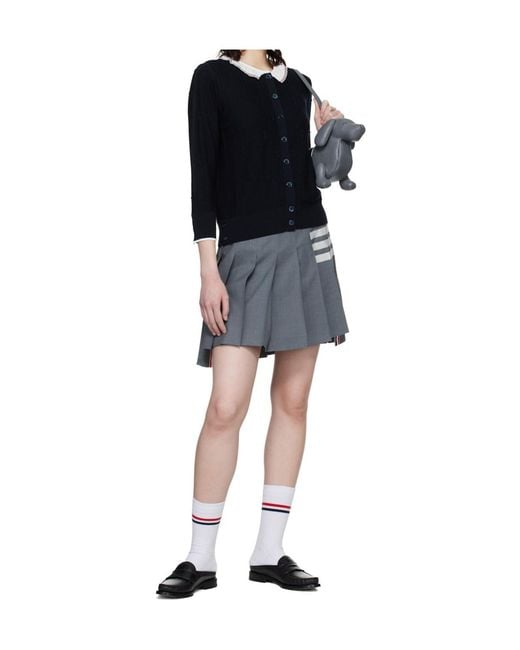 Thom Browne Black Bobble Stitch Lace-Trim Cardigan