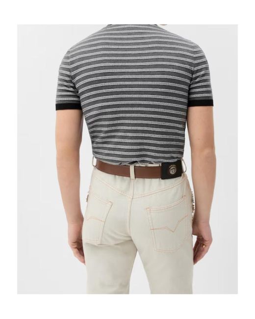 Versace Gray Greca Stripe Polo Shirt for men