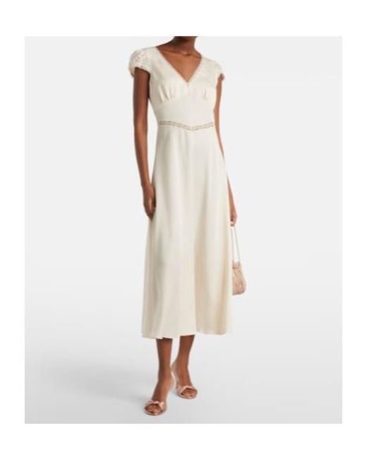 Posse White Perla Lace-Trimmed Midi Dress