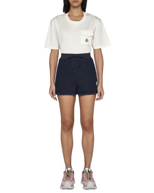 Moncler Blue Logo-Patch Tweed Shorts