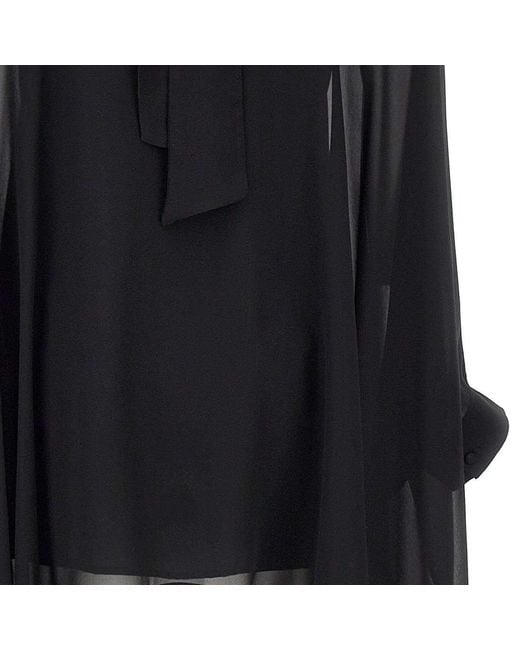 P.A.R.O.S.H. Black Semi-Sheer Draped-Sleeved Tunic