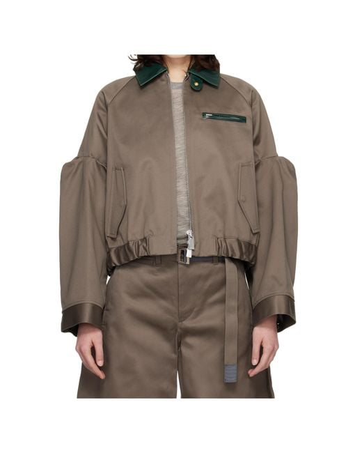 Sacai Brown Leather-Collar Shirt Jacket