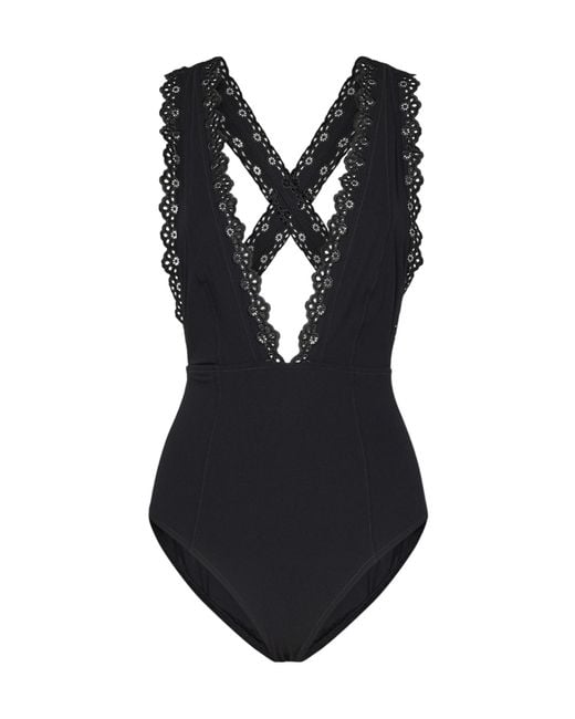 Ulla Johnson Black Ophelia Madeira Embroidered Edge Swimwear Set