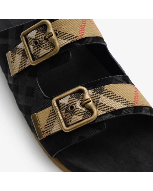 Burberry Black Urchin Check Buckle Flat Sandals for men