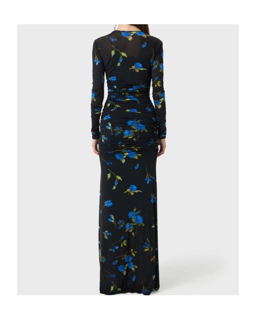 Blumarine Black Ruched Floral Maxi Dress
