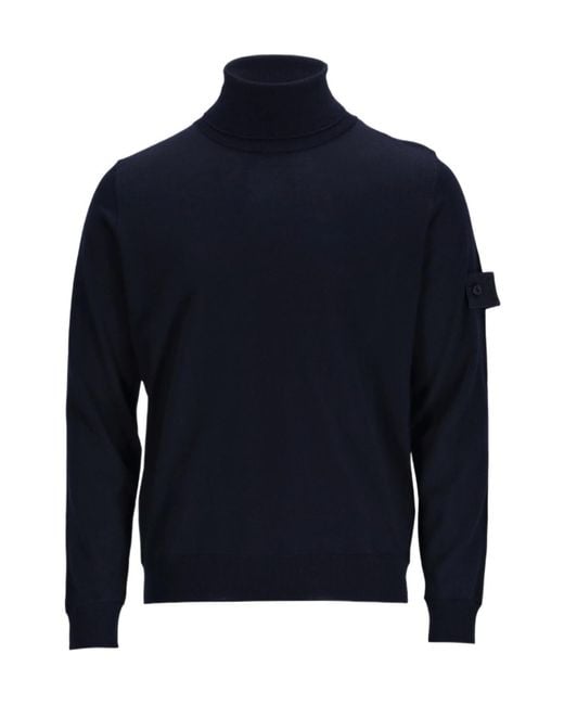Stone Island Blue Logo Patch High Neck Jumper for men