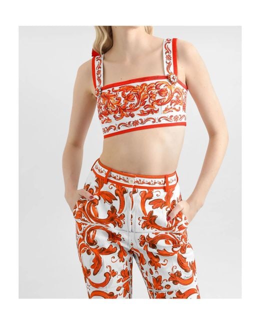 Dolce & Gabbana Red Majolica Print Crop Top