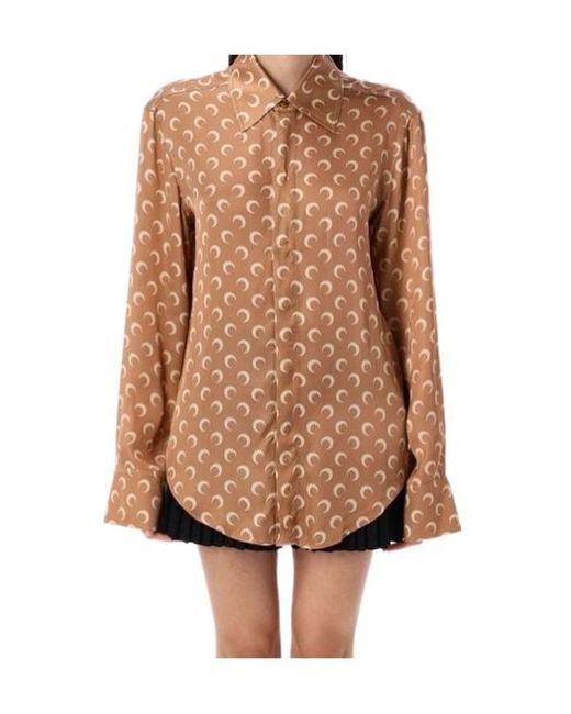 MARINE SERRE Brown Moon-Jacquard Buttoned Shirt