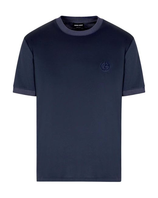 Giorgio Armani Blue Logo Embroidered Crewneck T-Shirt for men