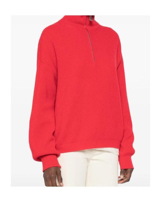 Malo Red Ribbed-Knit Half-Zip Sweater for men