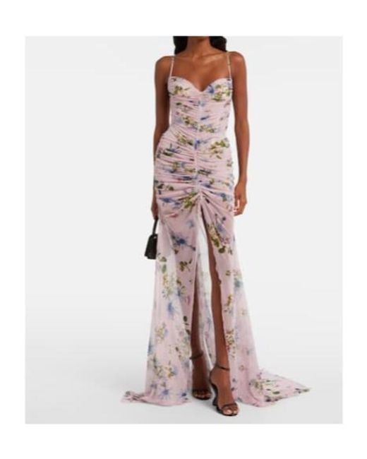 Blumarine Purple Floral Ruched Sheer Gown