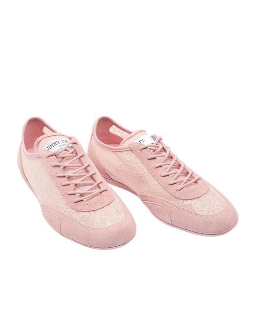 Jimmy Choo Pink Sunny Panelled Lace Sneakers