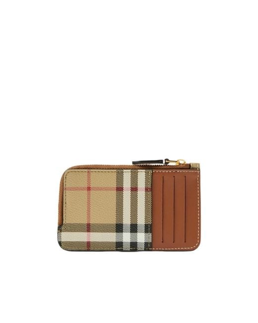 Burberry Natural Vintage Checked Zipped Cardholder