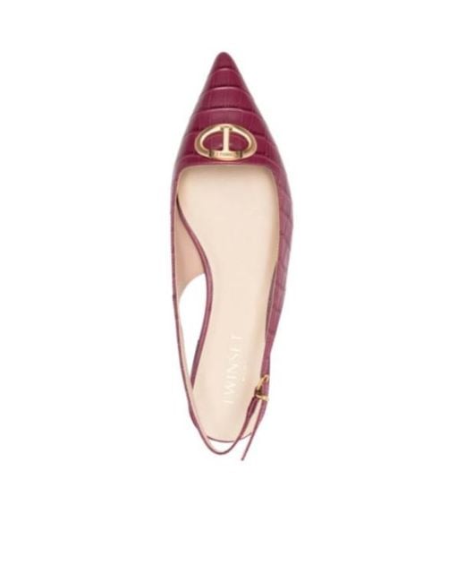 Twinset Purple Crocodile-Effect Slingback Pumps