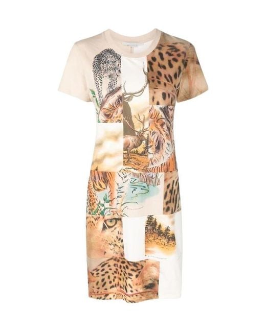 Stella McCartney Metallic Animal Patchwork-Print T-Shirt Dress