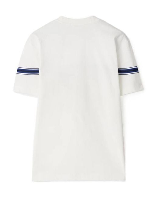 Burberry White Logo Embroidered Striped T-Shirt for men