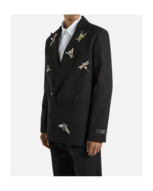 Balmain Black Embroidered Wool And Crystal Insect Jacket for men