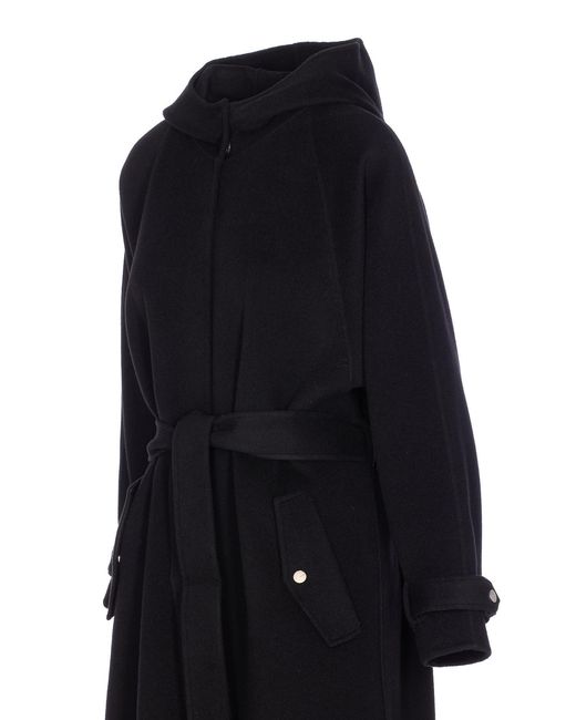 Pinko Black Belted Hooded Coat