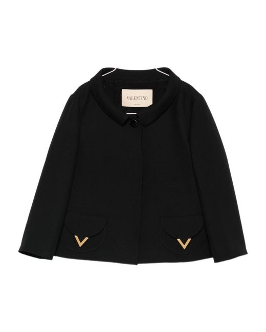 Valentino Black Logo Plaque Long-Sleeved Jacket