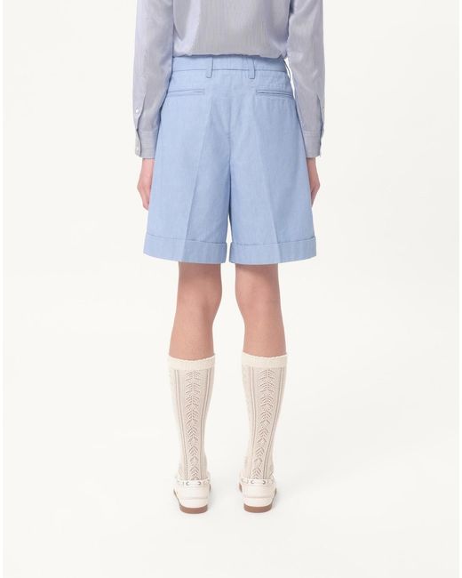 Valentino Blue Cuffed Denim Bermuda Shorts for men