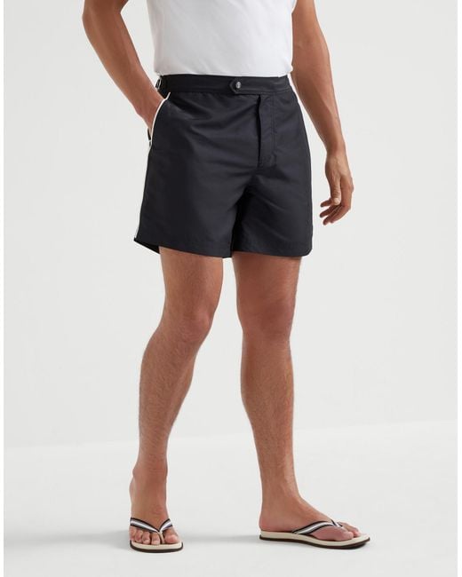 Brunello Cucinelli Black Logo Printed Swim Shorts for men