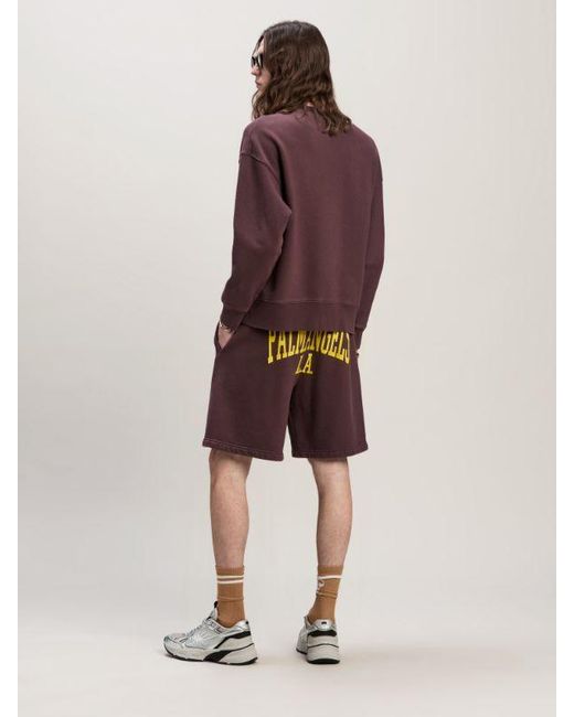Palm Angels Purple Logo Printed Elastic Waist Track Shorts for men