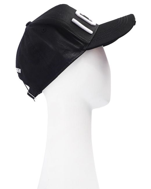DSquared² Black Icon Logo Embroidered Distressed Baseball Cap for men