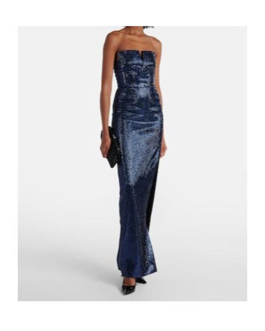 Roland Mouret Blue Embellished Strapless Crêpe Gown