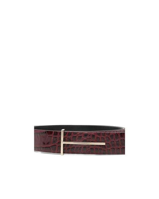 Tom Ford White Logo Plaque Embossed Belt