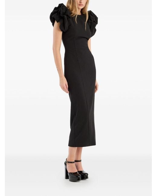 ROTATE BIRGER CHRISTENSEN Black Crepe Puff Sleeve Dress