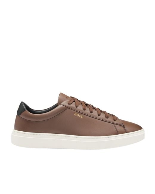 Boss Brown Leather Sneakers for men
