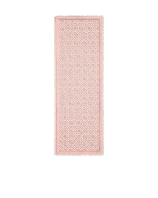 Tory Burch Pink T Monogram Floral Oblong Scarf