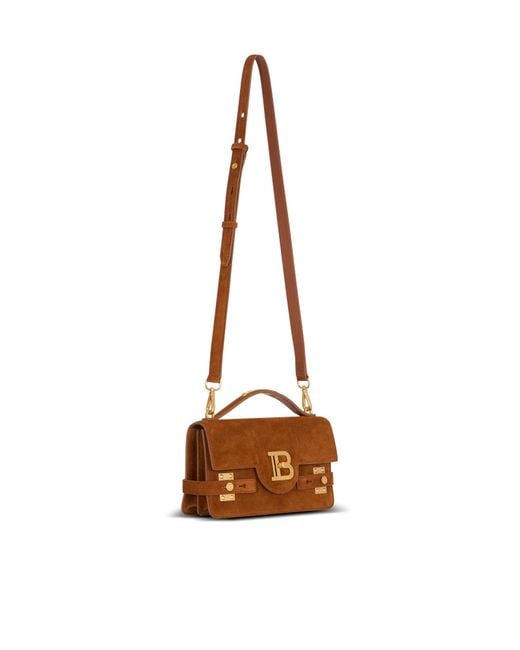 Balmain Brown Suede B-Buzz Shoulder 24 Bag