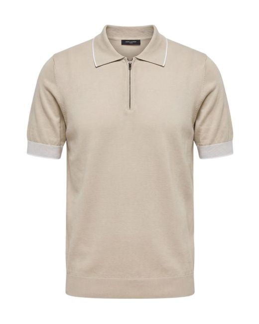 Peserico Natural Half-Zipped Short-Sleeved Polo Shirt for men