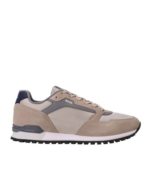 Boss Gray Panelled Sneakers for men