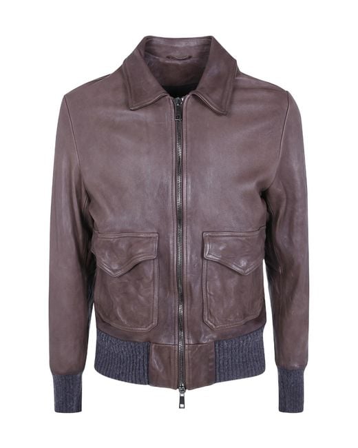 Giorgio Brato Brown Long-Sleeve Leather Jacket for men