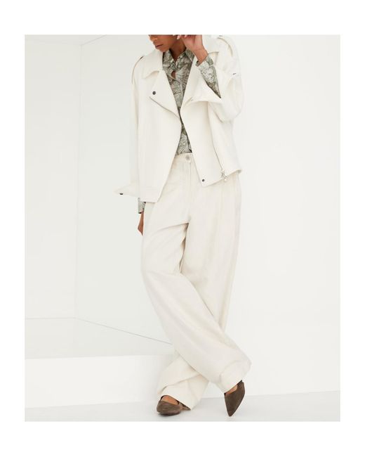 Brunello Cucinelli White High-Waist Straight-Leg Pants