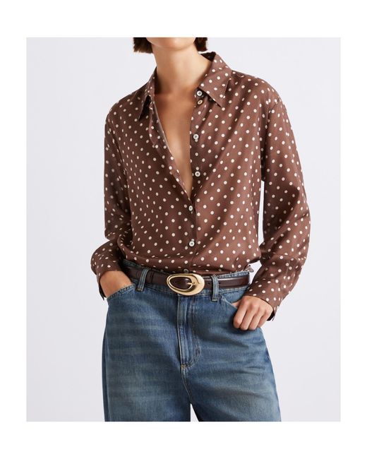 Marella Brown Printed Silk Habotai Shirt