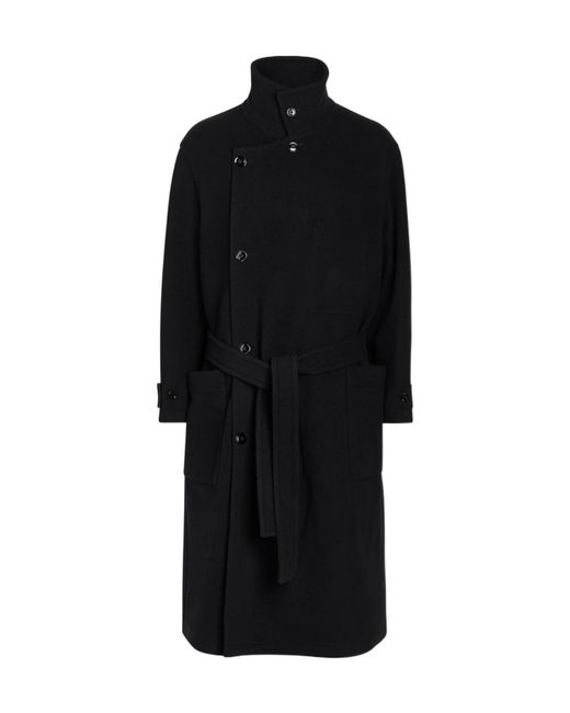 Lemaire Black Belted Wool Wrap Coat for men