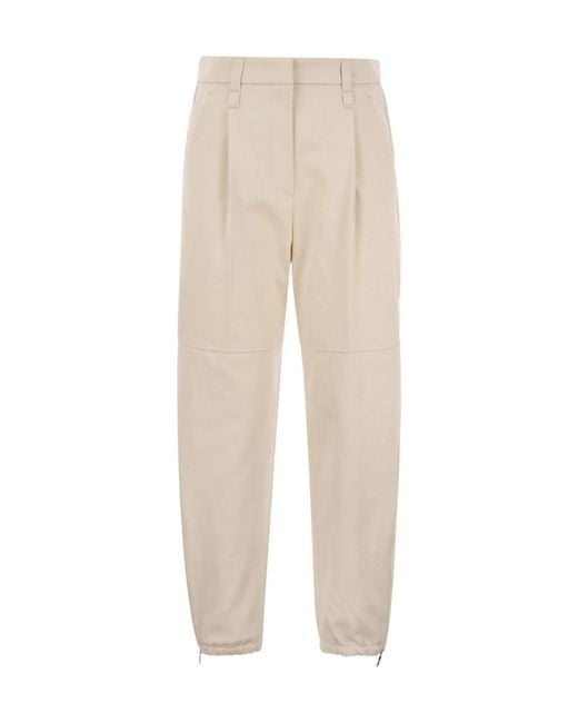 Brunello Cucinelli Natural High Waist Tapered Leg Trousers