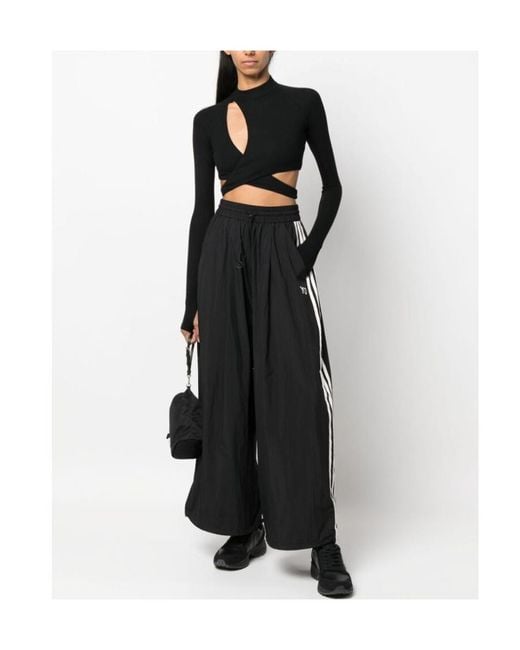 Y-3 Black Logo-Print Wide-Leg Trousers
