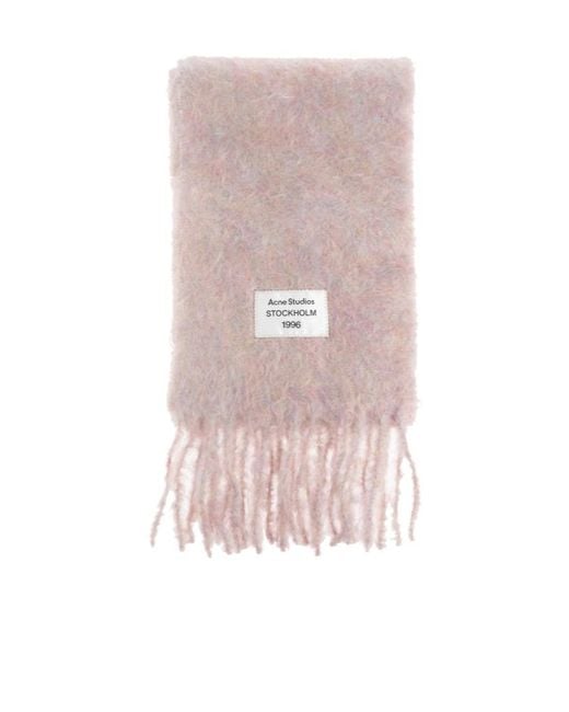 Acne Pink Logo Patch Fringed-Edge Scarf for men